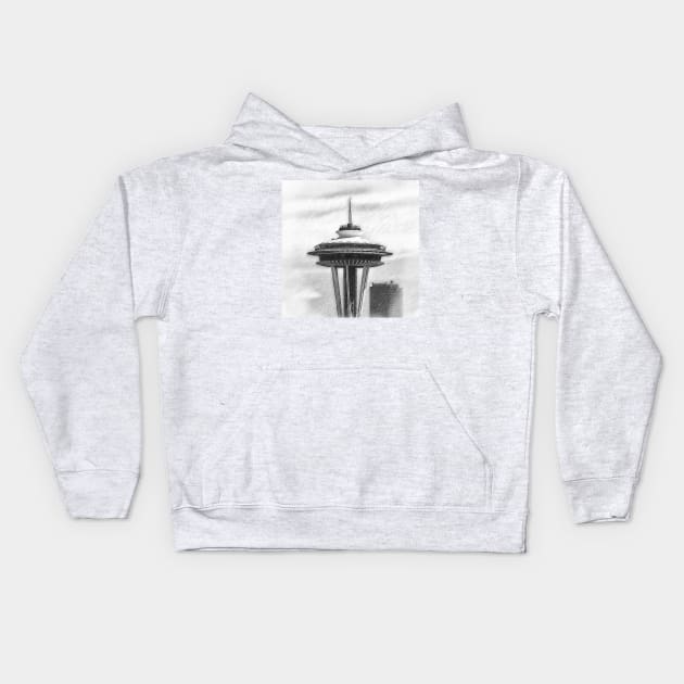 Space Needle Sketched Kids Hoodie by KirtTisdale